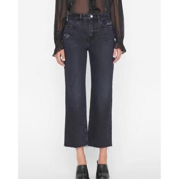 Frame Le Jane Cropped Straight Leg Jeans Inkwell Rips Size 28 **NWOT** - Picture 2 of 13